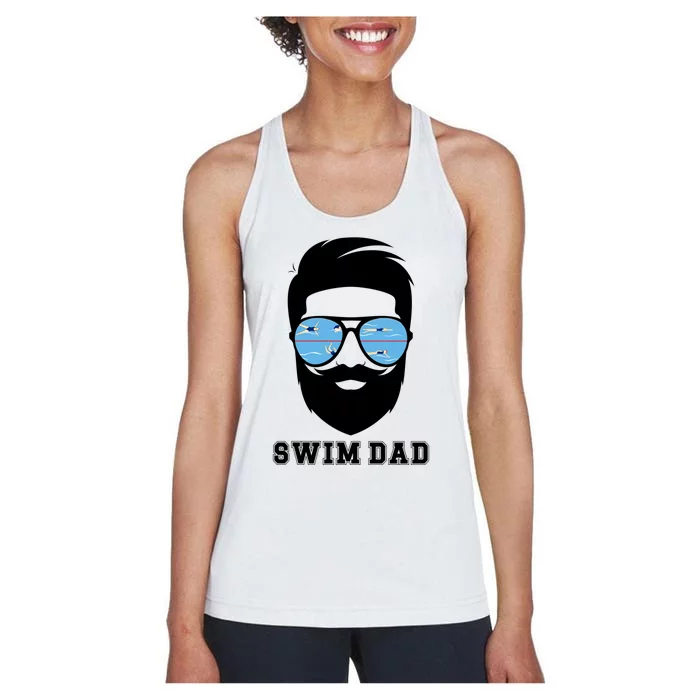 Swim Dad Beard Swimming Dad Of A Swimmer Father Gift Women's Racerback Tank