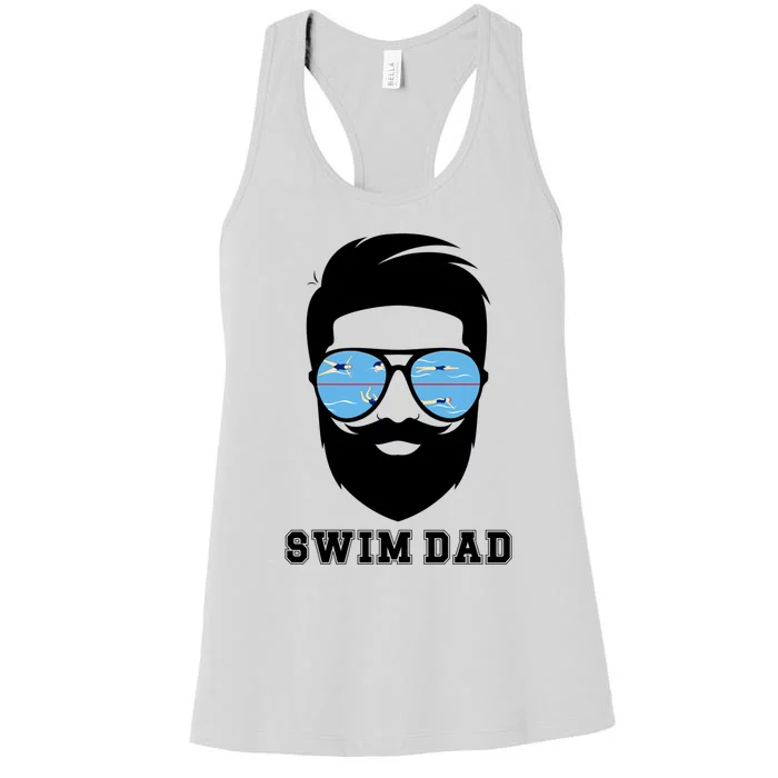 Swim Dad Beard Swimming Dad Of A Swimmer Father Gift Women's Racerback Tank