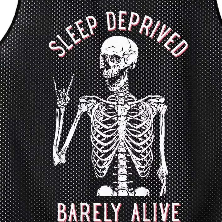 Sleep Deprived Barely Alive Funny Skeleton Halloween (Back) Mesh Reversible Basketball Jersey Tank