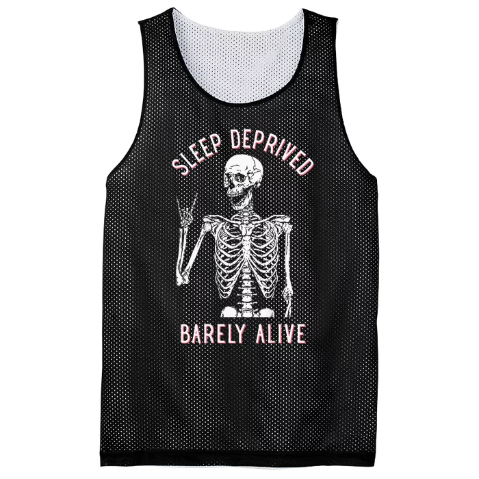 Sleep Deprived Barely Alive Funny Skeleton Halloween (Back) Mesh Reversible Basketball Jersey Tank