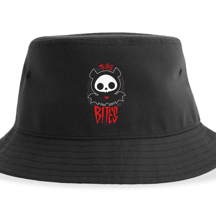 Skelanimals Diego Bat This Bites Red Halloween Spooky Logo Sustainable Bucket Hat