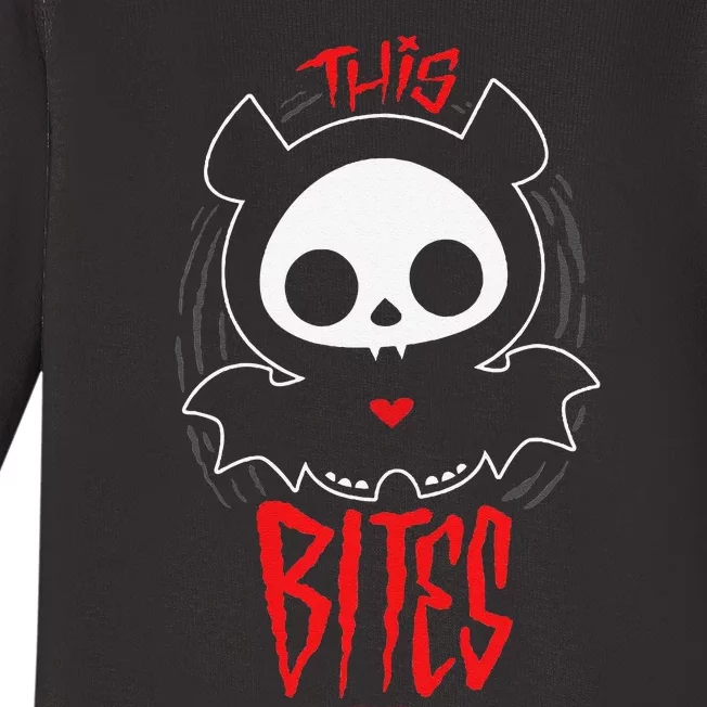 Skelanimals Diego Bat This Bites Red Halloween Spooky Logo Baby Long Sleeve Bodysuit