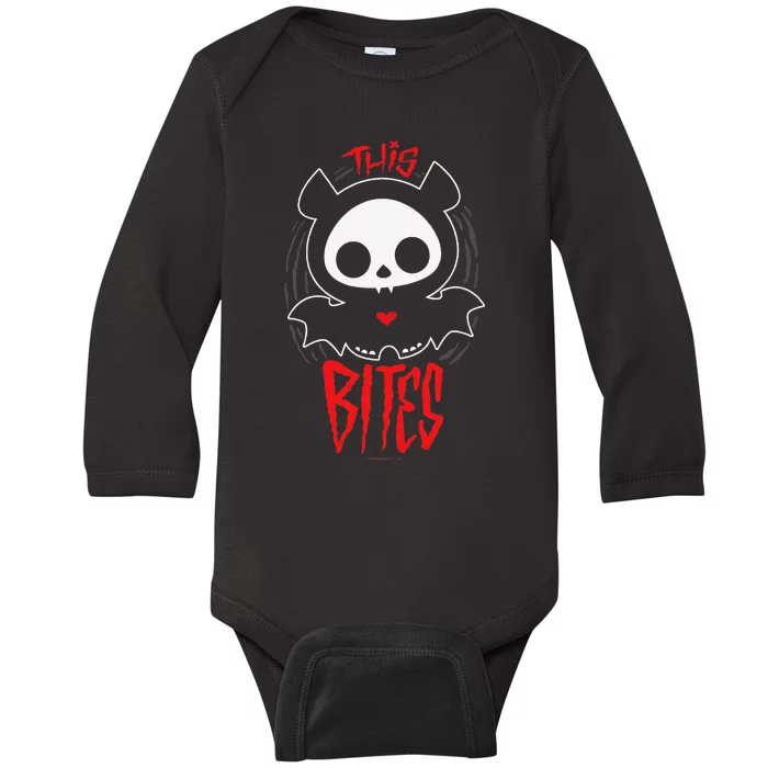 Skelanimals Diego Bat This Bites Red Halloween Spooky Logo Baby Long Sleeve Bodysuit