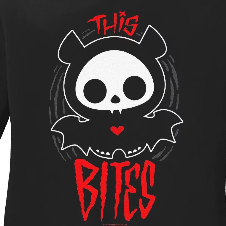 Skelanimals Diego Bat This Bites Red Halloween Spooky Logo Ladies Long Sleeve Shirt