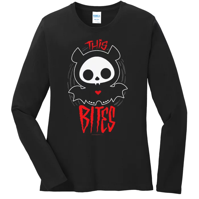 Skelanimals Diego Bat This Bites Red Halloween Spooky Logo Ladies Long Sleeve Shirt