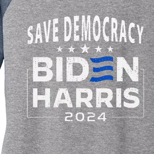 Save Democracy Biden Harris America Vote Blue 2024 Election Women's Tri-Blend 3/4-Sleeve Raglan Shirt