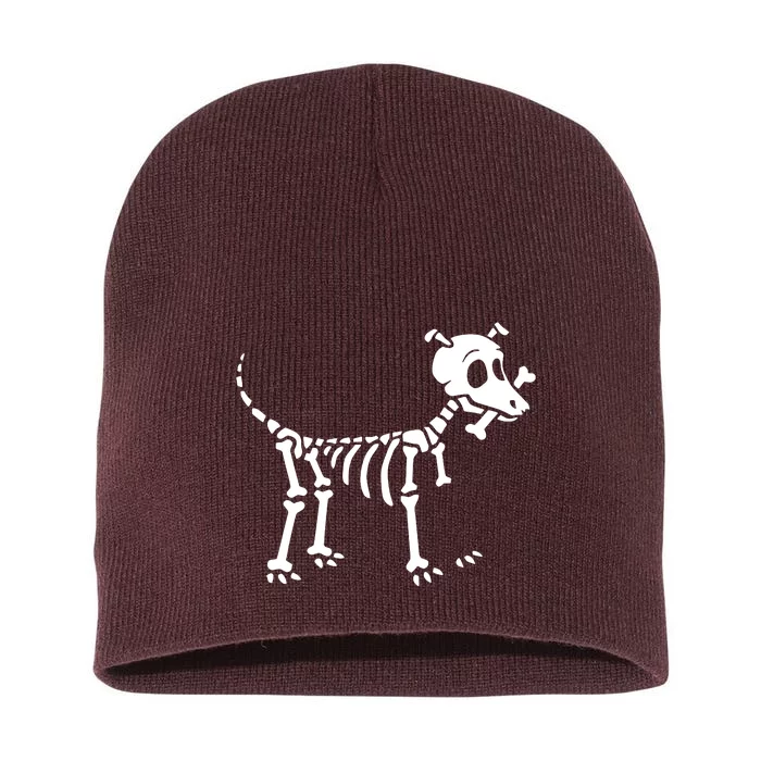 Skeleton Dog & Bone Short Acrylic Beanie