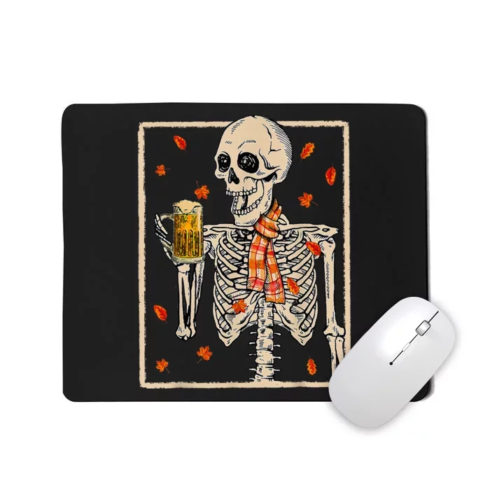 Skeleton Drinking Beer Retro Halloween Costume Beer Drink Mousepad