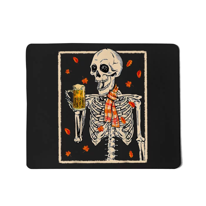 Skeleton Drinking Beer Retro Halloween Costume Beer Drink Mousepad