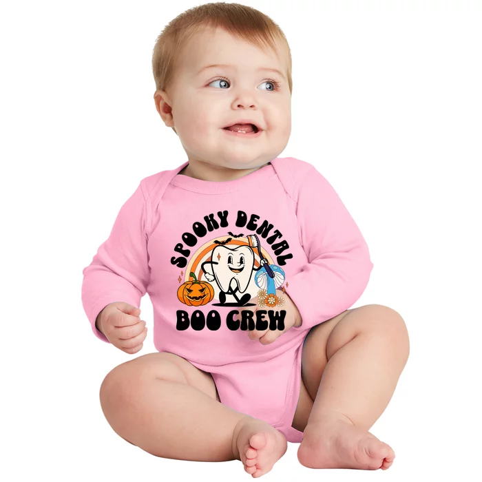 Spooky Dental Boo Crew Retro Halloween Dentist Office Humor Gift Baby Long Sleeve Bodysuit