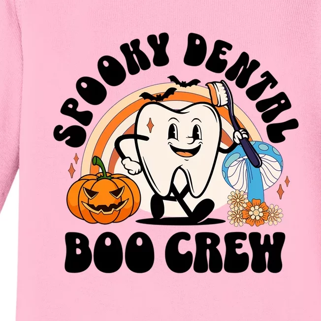 Spooky Dental Boo Crew Retro Halloween Dentist Office Humor Gift Baby Long Sleeve Bodysuit