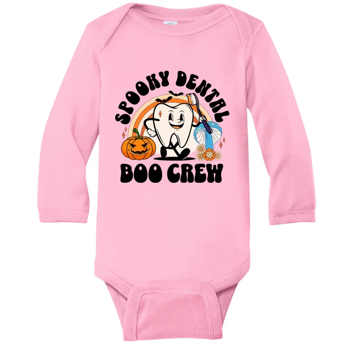 Spooky Dental Boo Crew Retro Halloween Dentist Office Humor Gift Baby Long Sleeve Bodysuit