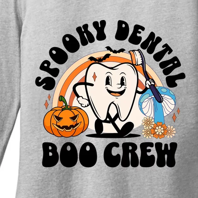 Spooky Dental Boo Crew Retro Halloween Dentist Office Humor Gift Womens CVC Long Sleeve Shirt