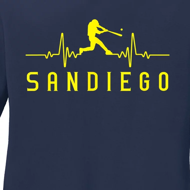 San Diego Baseball Heartbeat SD Game Day Padre Ladies Long Sleeve Shirt