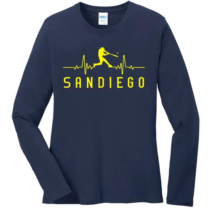 San Diego Baseball Heartbeat SD Game Day Padre Ladies Long Sleeve Shirt