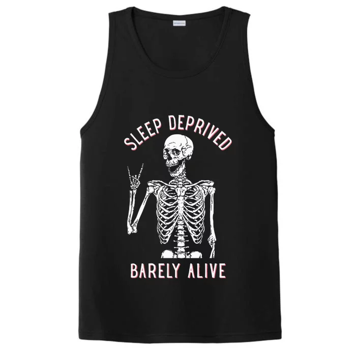 Sleep Deprived Barely Alive Funny Skeleton Halloween Performance Tank