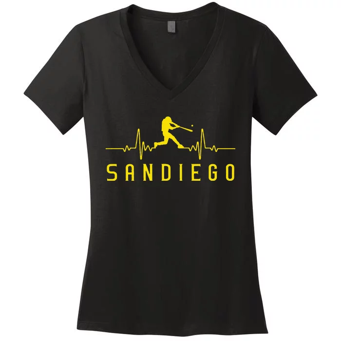 San Diego Baseball Heartbeat SD Women's V-Neck T-Shirt