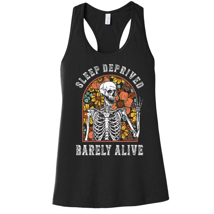 Sleep Deprived Barely Alive Funny Skeleton Halloween Shost Women's Racerback Tank