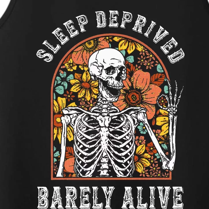 Sleep Deprived Barely Alive Funny Skeleton Halloween Shost Performance Tank