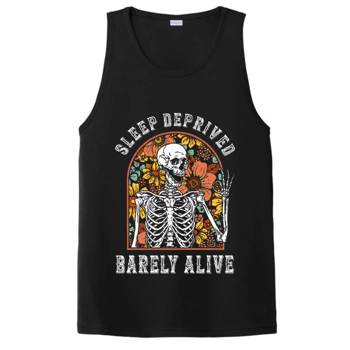 Sleep Deprived Barely Alive Funny Skeleton Halloween Shost Performance Tank