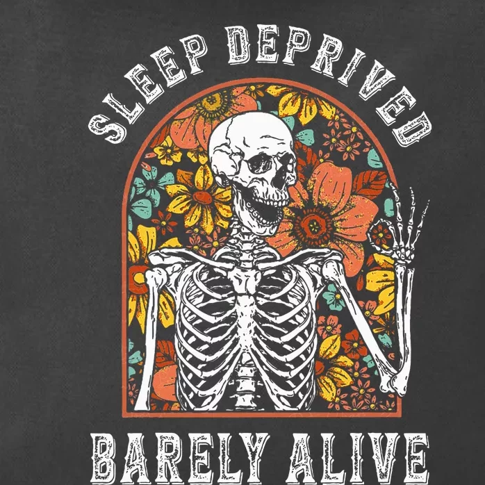 Sleep Deprived Barely Alive Funny Skeleton Halloween Shost Zip Tote Bag