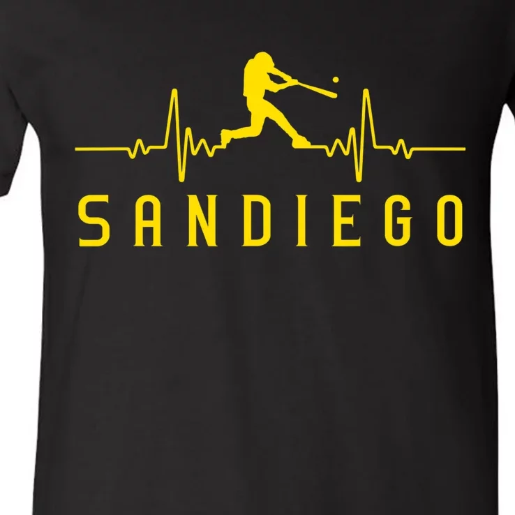 San Diego Baseball Heartbeat SD V-Neck T-Shirt