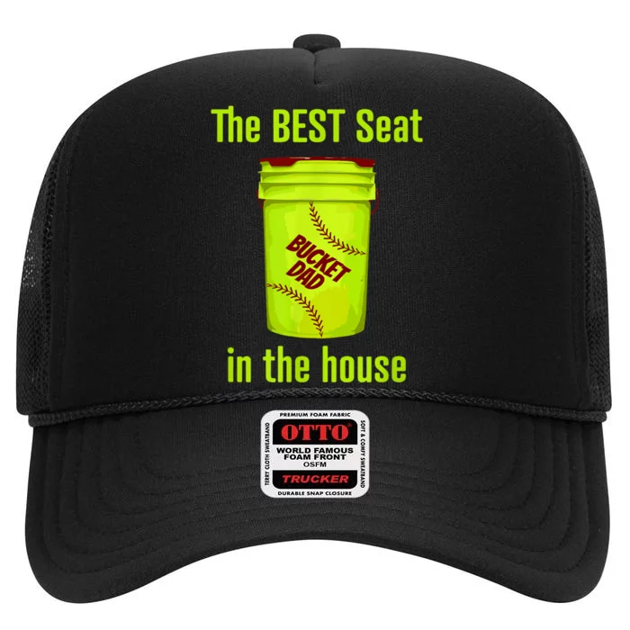 Softball Dad Best Seat In The House Pitcher Catcher High Crown Mesh Trucker Hat