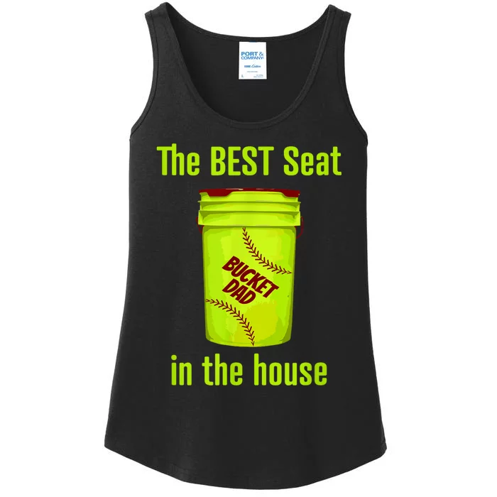 Softball Dad Best Seat In The House Pitcher Catcher Ladies Essential Tank