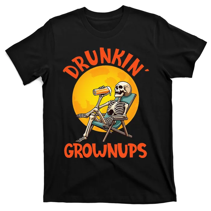 Skeleton Drinking Beer Halloween Drinker Drunkin Grownups T-Shirt