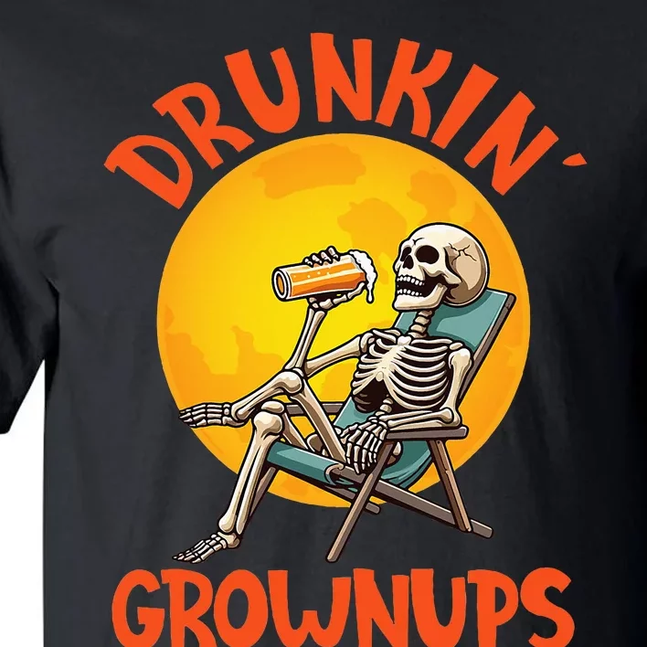 Skeleton Drinking Beer Halloween Drinker Drunkin Grownups Tall T-Shirt