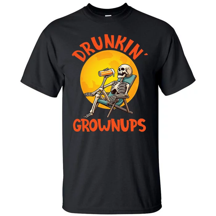 Skeleton Drinking Beer Halloween Drinker Drunkin Grownups Tall T-Shirt