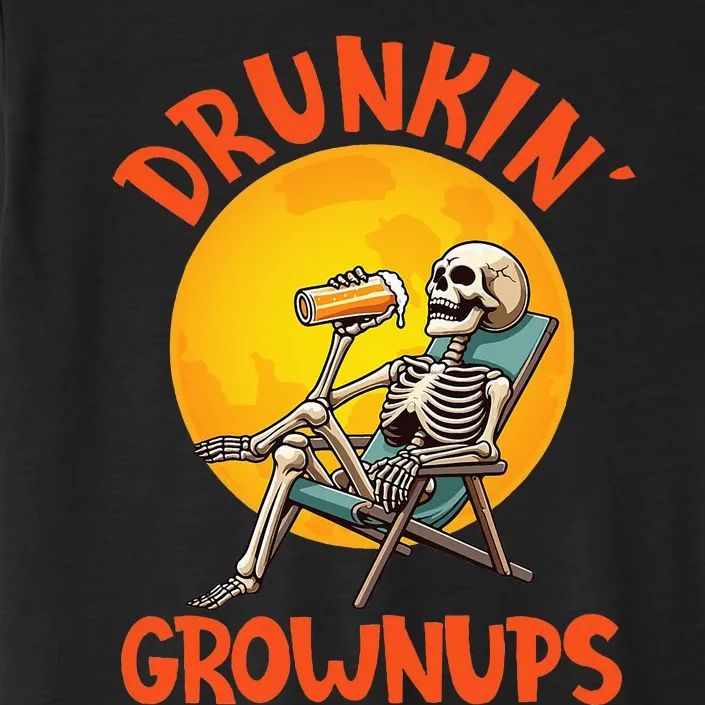 Skeleton Drinking Beer Halloween Drinker Drunkin Grownups ChromaSoft Performance T-Shirt