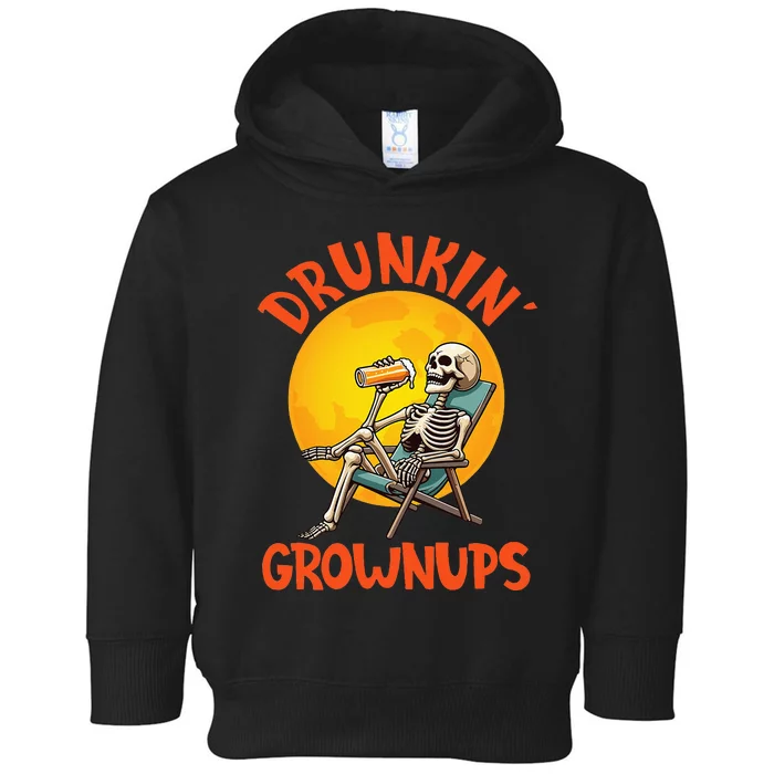 Skeleton Drinking Beer Halloween Drinker Drunkin Grownups Toddler Hoodie