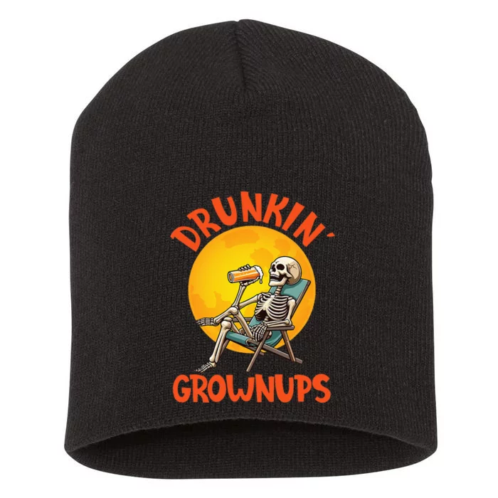 Skeleton Drinking Beer Halloween Drinker Drunkin Grownups Short Acrylic Beanie