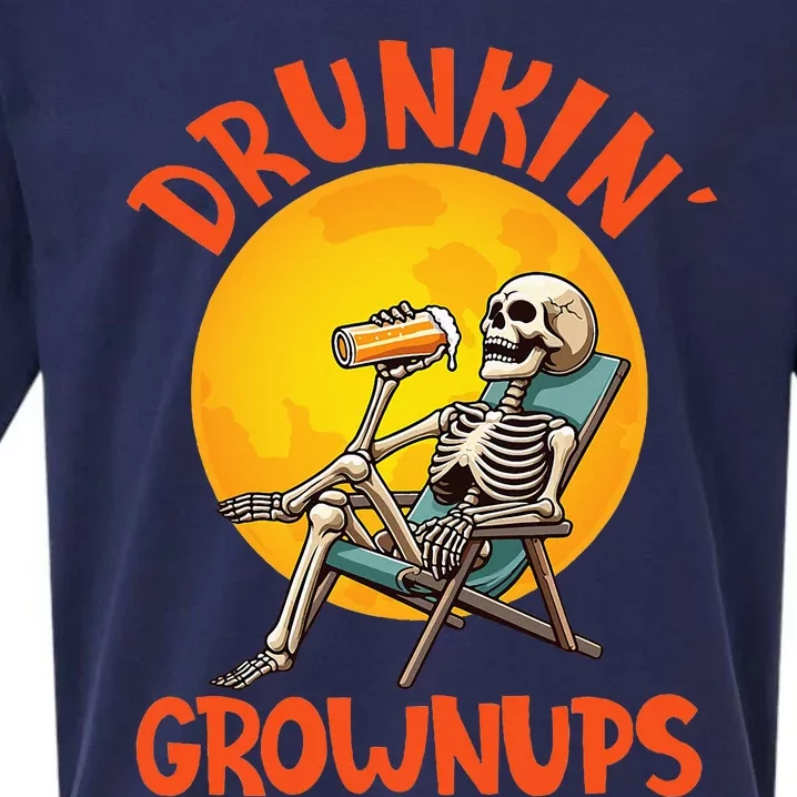 Skeleton Drinking Beer Halloween Drinker Drunkin Grownups Sueded Cloud Jersey T-Shirt