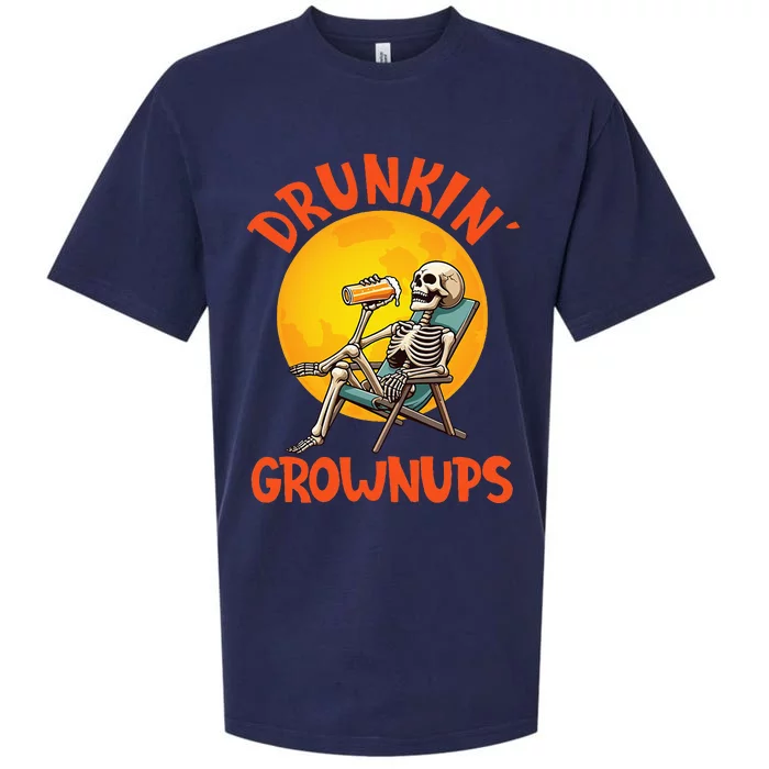 Skeleton Drinking Beer Halloween Drinker Drunkin Grownups Sueded Cloud Jersey T-Shirt