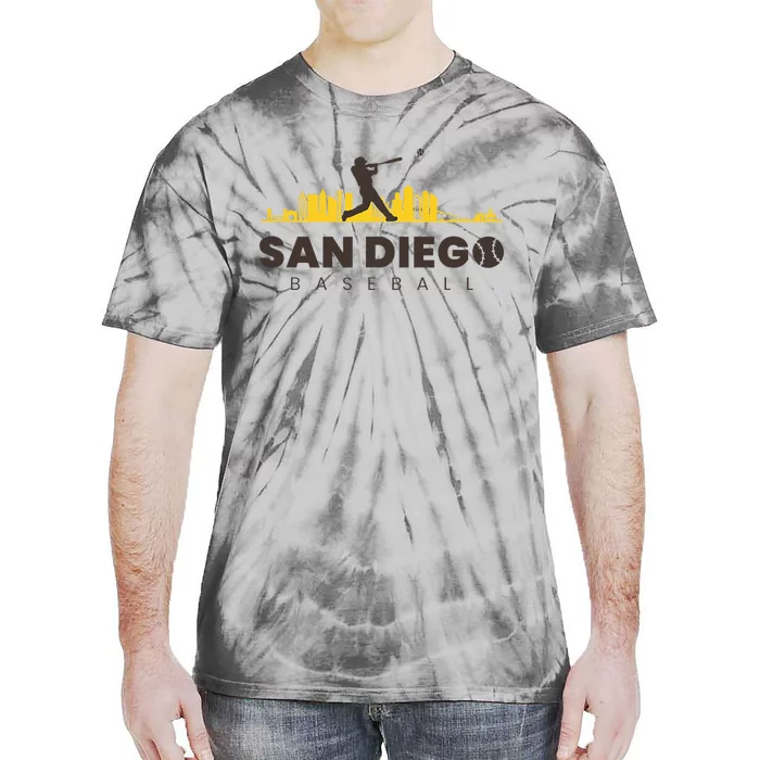 San Diego Baseball Vintage City Skyline Retro Baseball Lover Tie-Dye T-Shirt