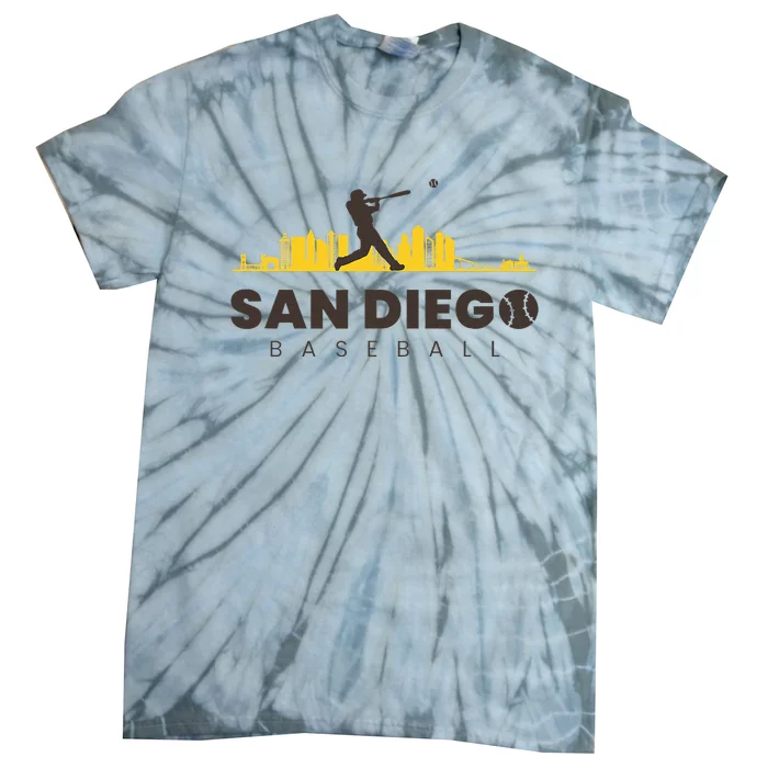 San Diego Baseball Vintage City Skyline Retro Baseball Lover Tie-Dye T-Shirt