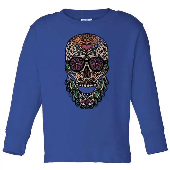 Skull Drawing Beard Day Of The Dead Dia De Los Muertos Funny Gift Toddler Long Sleeve Shirt