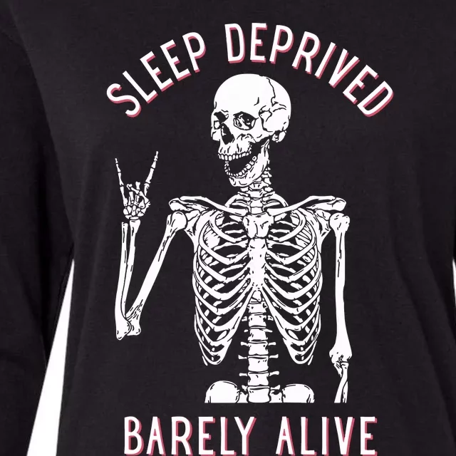 Sleep Deprived Barely Alive Skull Womens Cotton Relaxed Long Sleeve T-Shirt