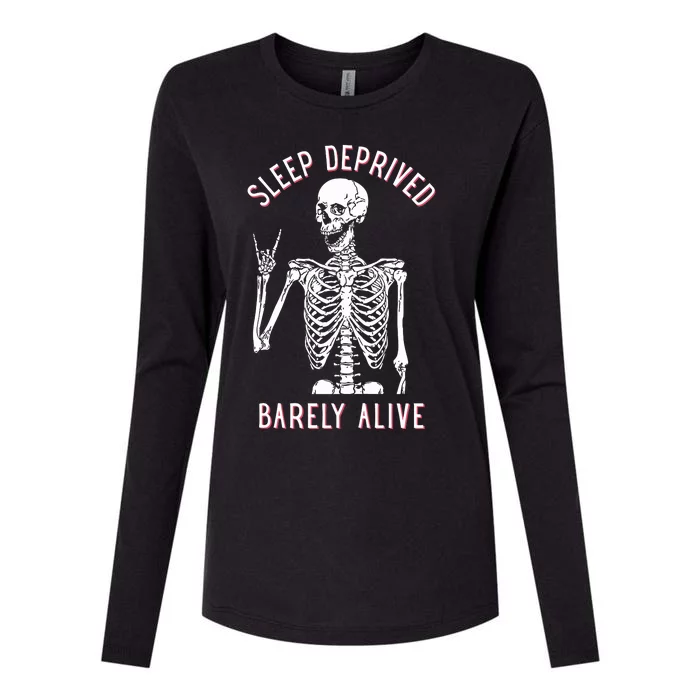 Sleep Deprived Barely Alive Skull Womens Cotton Relaxed Long Sleeve T-Shirt