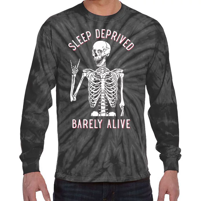 Sleep Deprived Barely Alive Skull Tie-Dye Long Sleeve Shirt