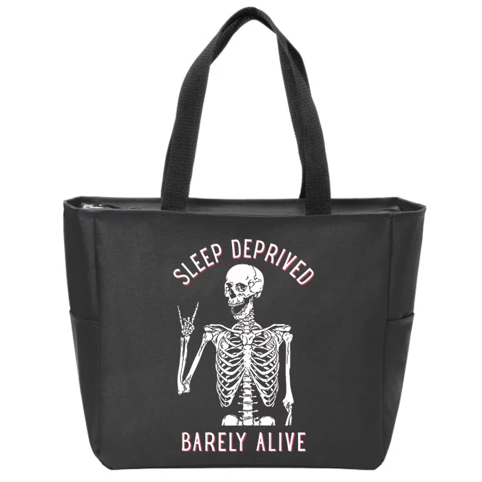 Sleep Deprived Barely Alive Skull Zip Tote Bag