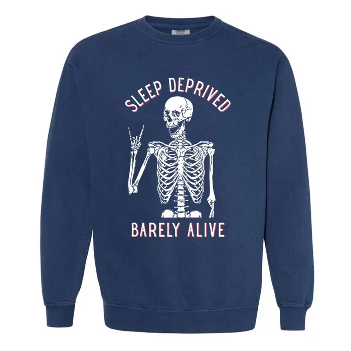 Sleep Deprived Barely Alive Skull Garment-Dyed Sweatshirt