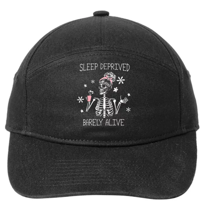 Sleep Deprived Barely Alive Skeleton Halloween 7-Panel Snapback Hat