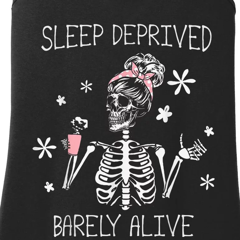 Sleep Deprived Barely Alive Skeleton Halloween Ladies Essential Tank