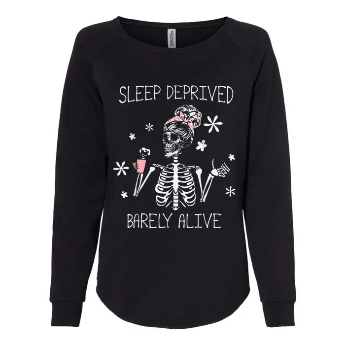 Sleep Deprived Barely Alive Skeleton Halloween Womens California Wash Sweatshirt