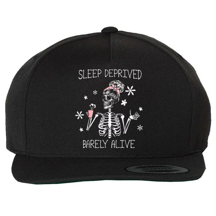 Sleep Deprived Barely Alive Skeleton Halloween Wool Snapback Cap