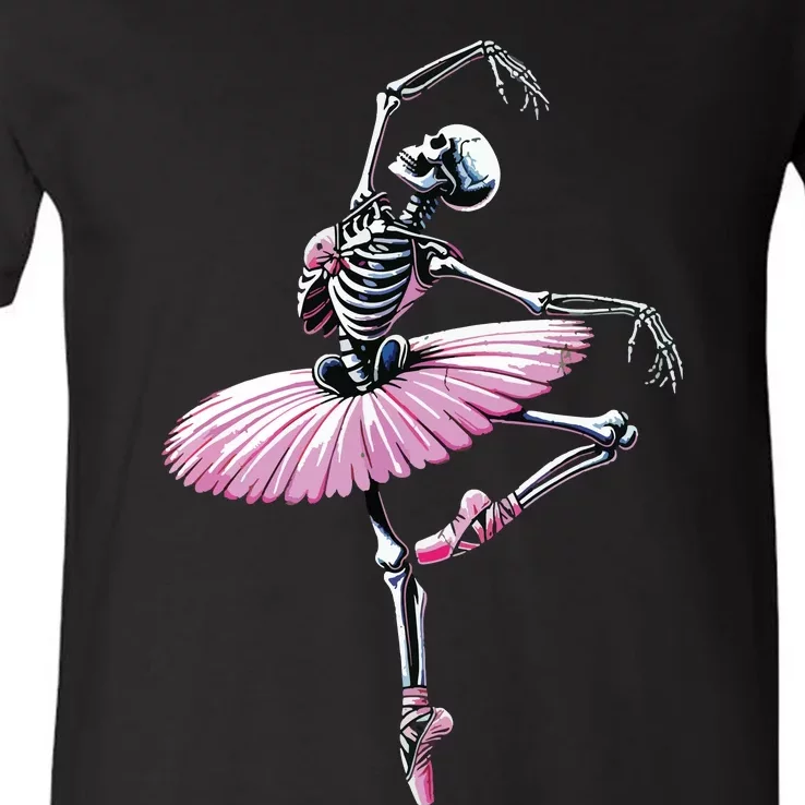 Skeleton Dancing Ballet Lovers Spooky Halloween Dancer V-Neck T-Shirt