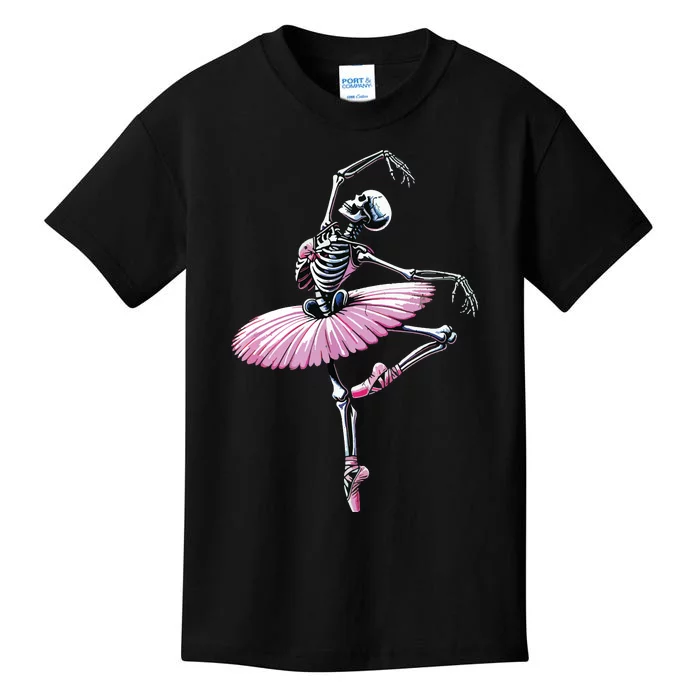 Skeleton Dancing Ballet Lovers Spooky Halloween Dancer Kids T-Shirt